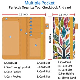 BVYA Checkbook Cover for Men & Women with RFID Blocking, Premium Printed Leather Checkbook Holder Slim Wallets with Pen Holder & Built-in Clear Plastic Divider for Duplicate Checks