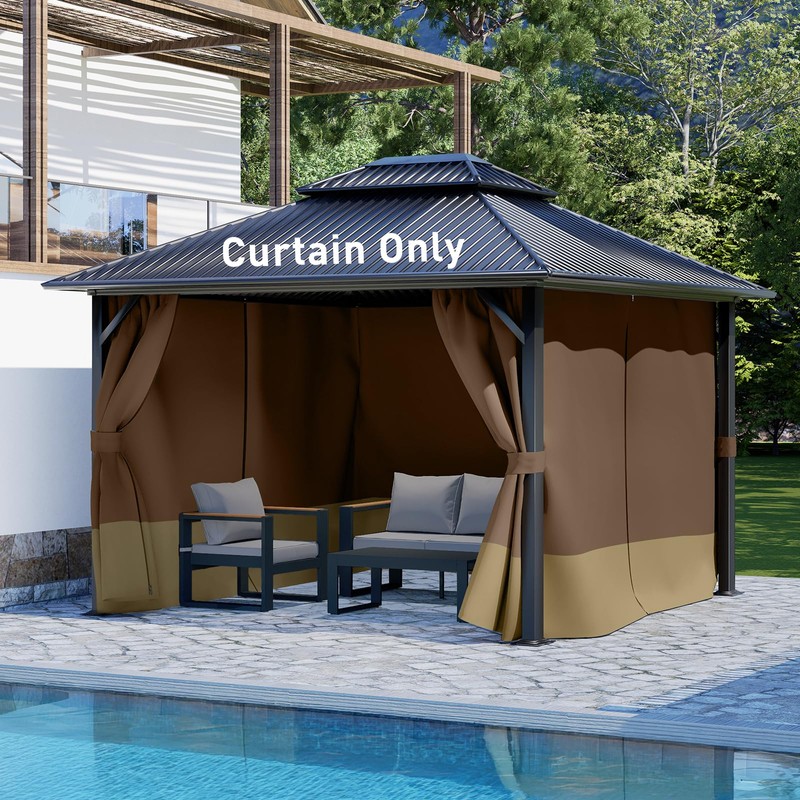 Aoodor 10x12 ft Outdoor Gazebo Curtains, 4 Panels Waterproof Privacy