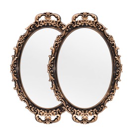 Tstarer Vintage Decorative Gold Framed Mirror, Wall Hanging Mirrors & Tabletop Tray for Bedroom Living Room Dresser Decor, Oval- 9.6" W x 14.3" L (BRONZE-2PACK)