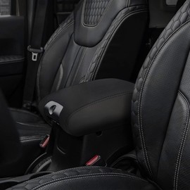 XYHGM Center Console Armrest Cover for Jeep Wrangler JK 2011 2012 2013 2014 2015 2016 2017 Accessories Leather Arm Rest Box Lid Cover Scratch Prevention Protector(Black Stitches)