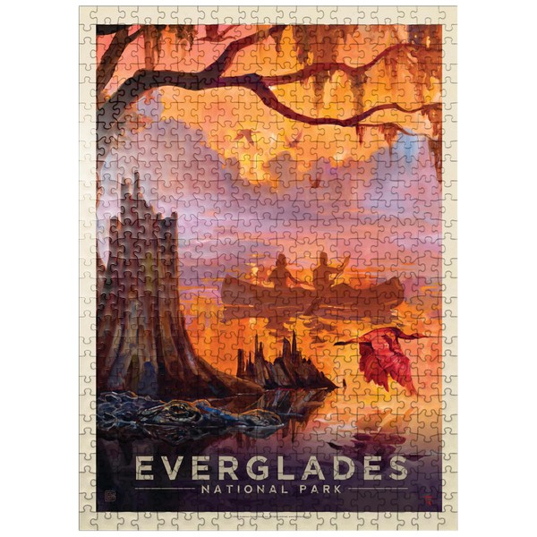 Everglades National Park: Silent Splendor, Vintage Poster - Premium 500 Piece Jigsaw Puzzle for Adults