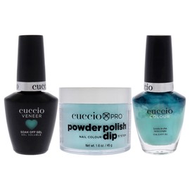 Cuccio Colour Matchmakers Plus Nail Dip - Matching Mani-Pedi With Flawless Coordination - A Color Lacquer And Color Veneer Gel Polish In The Same Color - Aquaholic - Large - 3 Pc Kit