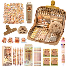 Capybara Stationery Set, Capybara Stationery Set, Suitcase, Capybara Pencil Case with Contents, Capybara Pencil Case Large, Cute Stationery Set for Office, School, Students, Children, 2 Fashions