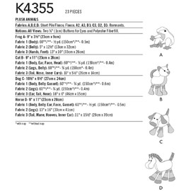 Kwik Sew K 4355 Plush Animals Sewing Pattern ~ Frog, cat, Dog and Horse.