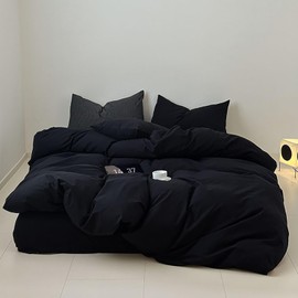 Luxlovery Black Comforter King Men Pure Black Bedding Set Durable Quilts Blanket Soft Breathable Lightweight Fluffy King Size Comforter Set Women Men