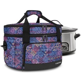 YOREPEK 2 Layer Slow Cooker Carrier, Compatible with 6, 7, 8 Quart Crock-Pot, Insulated Large Slow Cooker Travel Bag with Bottom Pad Lid Fasten Straps, for Family Gathering Potluck, Gift for Women