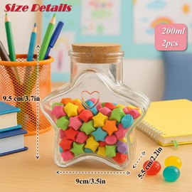 ROHIJALE 2 Packs 200ml Star Shaped Glass Jar with Cork Lid Clear Decorative Bottle Star Glass Bottles for DIY Crafts, Candy, Party Favors, Wedding Gifts, Storage & Home Decor