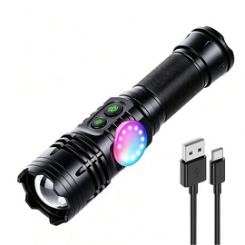 Flashlight, LED Light, Rechargeable, Ultra Bright, 6,000 Lumens, Type-C Rapid Charging, 5,000 mAh Large Capacity, COB Side Light, 14 Modes, LED Power Display, Memory Function, IP65 Waterproof