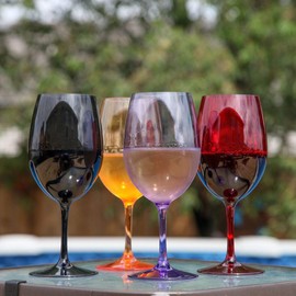 Lily's Home Unbreakable Acrylic Wine Glasses, Made of Shatterproof Tritan Plastic and Ideal for Indoor and Outdoor Use, Reusable, Mixed Colors - Dark (20oz each, Set of 4)