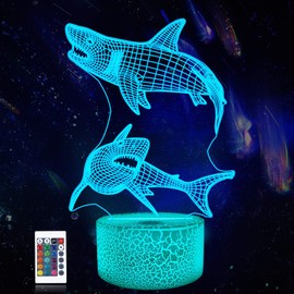 CooPark Shark 3D Night Light, Illusions Lamp with Remote Control 16 Colors Changing Table Desk Decor Lamp Bedroom Children Room Decorative Best Festival Birthday Gifts for Toddlers Boys Child