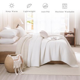 CozyTide White Oversized King Quilt 120x120,Stone-Washed Cotton Lightweight Oversized King Bedspread,3 Pieces Extra Large Modern California King Coverlet Set Ultra Soft