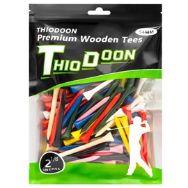 THIODOON Golf tees 54mm Less Friction Wooden Tees Training for Golfer Professional Natural Wood Golf tees Bulk 100 Count Golfing Tees Mix Colour