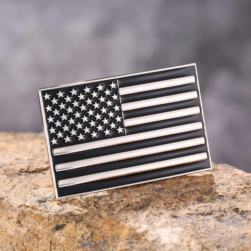 POSKLA Native American Flag Square Belt Buckle Black Enamel Medium