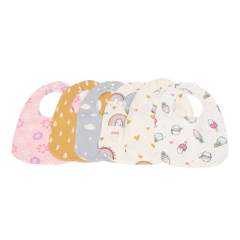 6pcs Infant Bibs U Shaped Snap Button Closure Cotton Waterproof