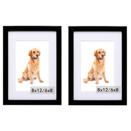 8x12 Picture Frame 2 Pack, Poster Frames with Detachable Mat for 6x8 Prints, Horizontal and Vertical Hanging Hooks for Wall Mounting, Black Photo Frame for Gallery Home Décor