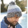 Pachamama Men Wool Beanie Bobble Hat Fleece Lined Handknitted Blue