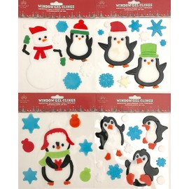 Winter Gel Cling Stickers for Windows and Mirrors - 4 Sheets of Snowy Designs: Penguin Family and More!
