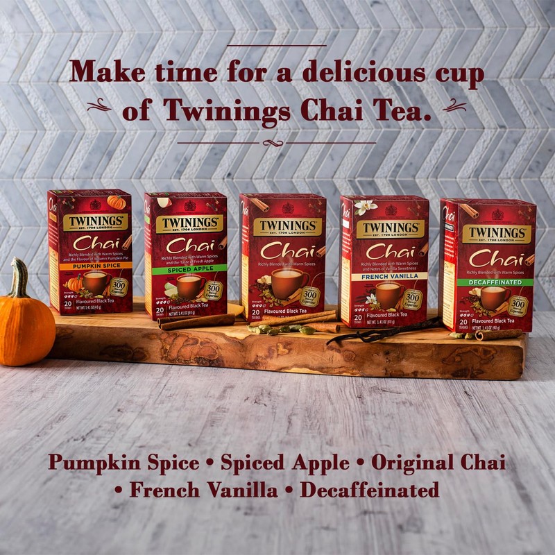 Twinings Decaffeinated Chai Tea, Black Tea Blend with Cinnamon, Ginger,