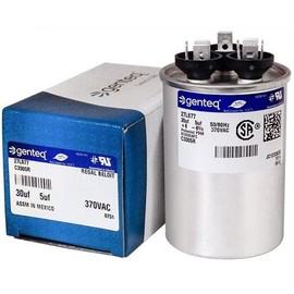 Original GE/genteq Capacitor Round30/5 uf MFD 370 volt 27L877 (replaces old GE# 27L877BX, 27L877BZ2, & 27L877BZ3), 30 + 5 MFD at 370 volts