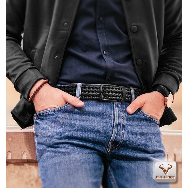 BULLIANT Men Belt 2Pack,Braided Woven Leather Belt For Men Golf
