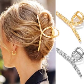 Pecieco Gold Large Hair Claw Clips for Thick Hair Women (2 Pack)