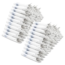 400Pcs Pre Rolled Napkin and Cutlery Set, Silver Plastic Flatware Sets Wrapped in Napkin, Disposable Cutlery Set with 100 Forks, 100 Knives, 100 Spoons, 100 Napkins for Wedding, Party, Dinner