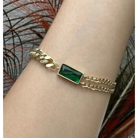 chanceamz 5 Layers of 14K Gold Plated Green CZ Gold Chunky Bracelet For Woman Her Girls