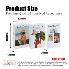 3 Pcs KINFOLK Fake Books for Decoration, Luxury Modern Fake Decorative Books for Home Bookshelf Decor, Dresser Decor Aesthetic, Fashion Designer Books Decor Set for Living Room