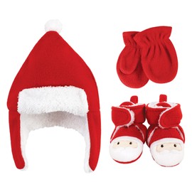 Hudson Baby Hudson Baby Unisex Baby Trapper Hat, Mitten and Bootie Set, Santa, 12-18 Months Winter Accessory Set, Santa, Months US