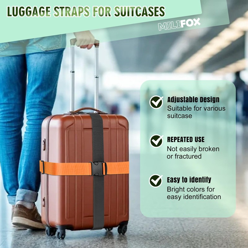 Milifox Luggage Straps for Suitcases, 76" Suitcase Strap, 4 Pack