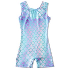 uideazone Gymnastics Leotards for Girls Size 7 8 One-piece Ballet Unitards Kids One-Piece Mermaid Biketards Quick Dry Fish Scale Printed Athletic Outfits