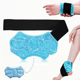 Bolsa de Hielo,para Tobillo y Pie, Paquetes de Hielo Deportivos, Compresa Fria para Lesiones,con Correas Ajustables, Ice Pack con Compresas Gel Frío Caliente, Paquetes de Frío Reutilizables (Azul)