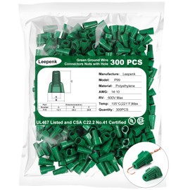 Leepenk 300PCS Green Ground Wire Nuts with Hole,14-10 AWG Winged Electrical Wire End Connectors Caps,UL and CSA Certified P99,Twist-On Easy Screw-On for Cable Grounding,Ideal Electrical Connectors