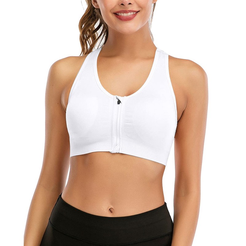 FLORATA Sports Bras for Women Zip Front Sports Bra Wireless