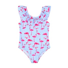 CHILDRENSTAR - Traje de baño de una pieza para niñas, traje de baño con volantes, traje de baño de playa para niños, UPF 50+, Flamencos 713, 8-9 Años