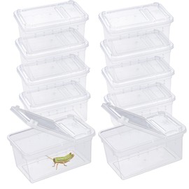 10Pcs Reptile Feeding Box, Transparent Animal Habitat Cage Spider Terrarium, Plastic Breeding Box for Reptile Turtle Spider Frog Scorpion Snake (11 x 7 x 5.5 CM)