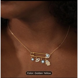 Unbranded French Paper clip Design With Evil Eye Accessories Gold Plated Women’s Necklace