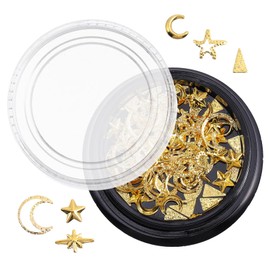 FOMIYES Nail Charms Moon Stars Gold Metal Sticker Nail Art Sequins Alloy Jewelry