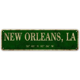 LINStore New Orleans, LA City Sign Rustic Vintage Metal Art Wall Decor Office/Home/Classroom 4” x 16”