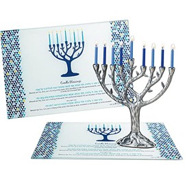 Rite Lite Hanukkah Tempered Glass Drip Tray Tree of Life Design for Menorah - Chanukah Tray Centerpiece Jewish Holiday Party Favor Decorations Gifts Judaica Decor Festival of Lights