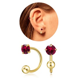 VDKIDKT Tiny 3mm Birthstone Earrings for Women Teen Girls Small Huggie Half Hoop Earrings Tiny Cartilage Hypoallergenic Stud Screw Earrings (Gold, 7.July-Ruby)