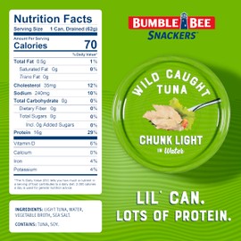Bumble Bee Snackers - 16g Protein per Serving - Ready to Eat - Wild Caught Skipjack Chunk Light Tuna for Snack, Salad, Korean Tuna Bowl - 3 oz Easy Open Can (Pack of 16)
