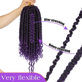 Fayasu 6 packs spring Senegalese Twist crochet hair Curl End 12 inch Synthetic Twist Braiding Hair For Black Women pro looped crochet braid hair extensions T1B/PURPLE