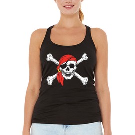 shop4ever Pirate Skull Crossbones Women's Racerback Tank Top Pirate Flag Tank Tops Medium Black 11224