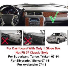 Xukey Dash Cover Mat Dashboard Pad Black FOR 2007-2013 GMC Sierra Yukon XL Denali
