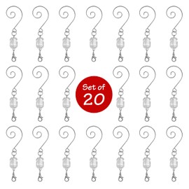 Christmas Ornament Hooks - Clear Acrylic Gem - Silver Wire Swivel Ornament Hooks - Set of 20 Hangers - 3" Long