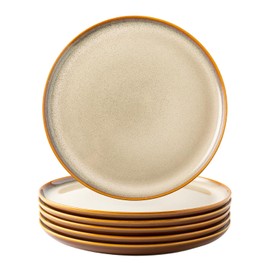 LERATIO Ceramic Dinner Plates Set of 6, 10.5 Inch Reactive Glaze Porcelain Plates, Modern Shape Dinnerware Dishes Set for Kitchen,Microwave&Dishwasher&Oven Safe, Scratch Resistant-Khaki