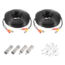 MECCANIXITY BNC Video Power Cable,60m/197ft All-in-One Security Camera Wire Cord DC Extension Wire for CCTV Security DVR Camera System Installation Plug & Play Cord,2 Set Black