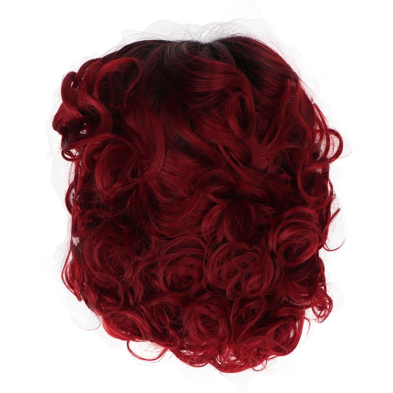 Curly Short Wig Wine Red Women Wig Gradient Color Adjustable