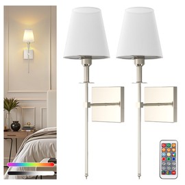 DORESshop Battery Operated Wall Sconce Set of 2, Nickel Rechargeable Wall Lights, Sconce Wall Decor Set of 2, 7 Colors Mode Wireless Sconces for Bedroom Living Room Hallway